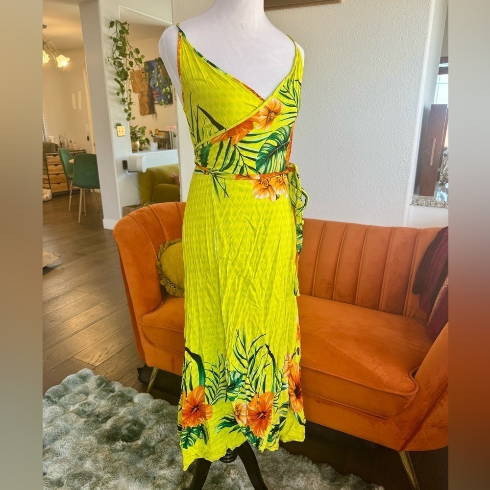 Floral Wrap Dress in Yellow and Green